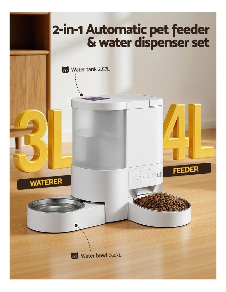Automatic Pet Feeder Water Dispenser 4L in White image 5