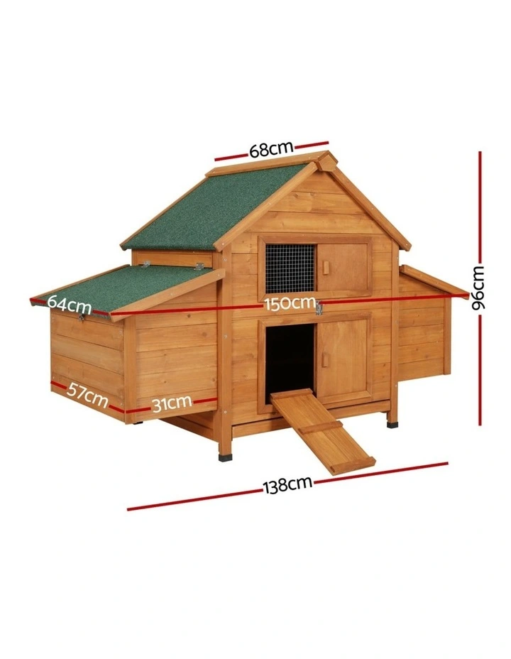 Chicken Coop Rabbit Hutch 150cm x 68cm x 96cm in Brown image 2