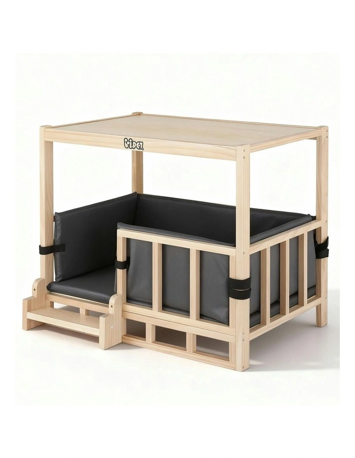 Bedding Wooden House Indoor 2in1 Dog Kennel Crate Furniture in Grey image 1