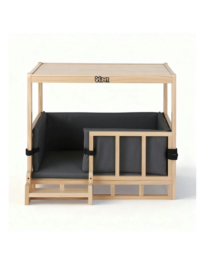 Bedding Wooden House Indoor 2in1 Dog Kennel Crate Furniture in Grey image 2