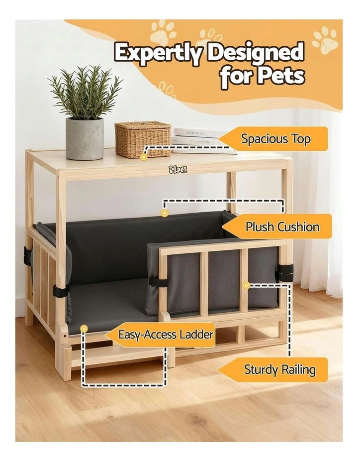Bedding Wooden House Indoor 2in1 Dog Kennel Crate Furniture in Grey image 4