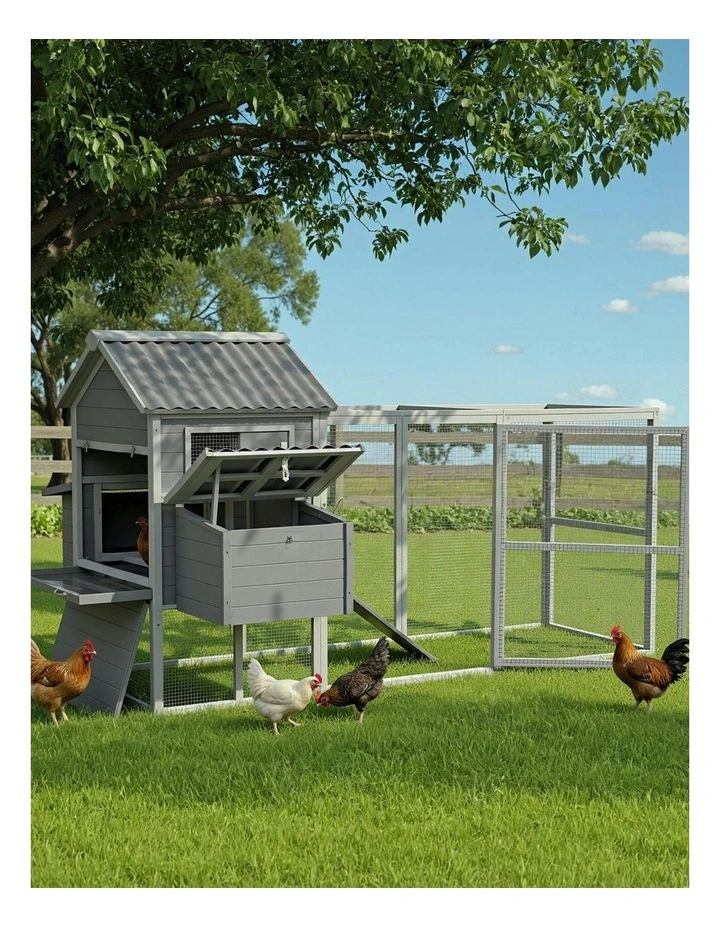 Poultry House Outdoor Chicken Coop Rabbit Hutch Extra Large Wooden Run Bunny Cage in Grey image 3