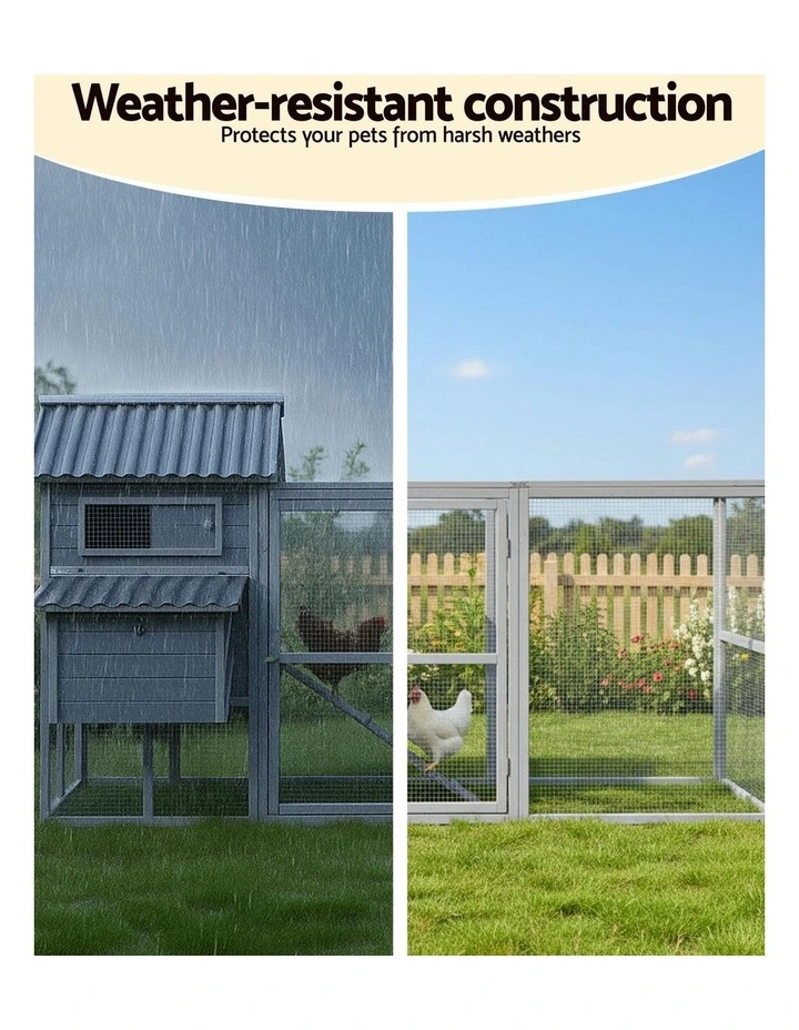 Poultry House Outdoor Chicken Coop Rabbit Hutch Extra Large Wooden Run Bunny Cage in Grey image 4