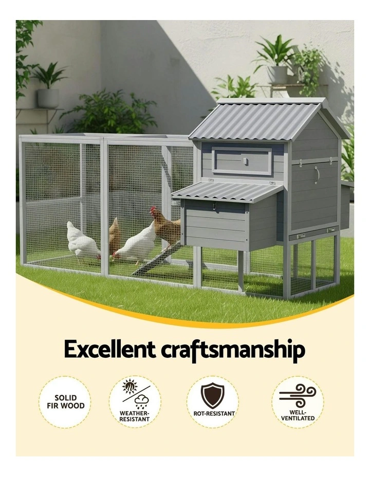 Poultry House Outdoor Chicken Coop Rabbit Hutch Extra Large Wooden Run Bunny Cage in Grey image 5
