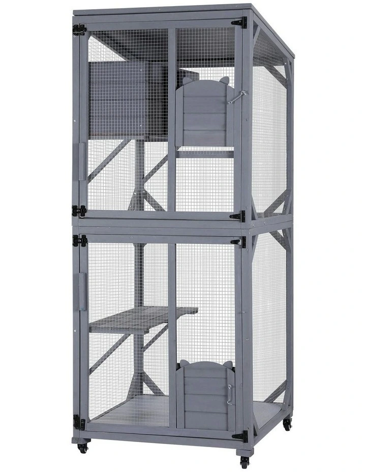 Cat House Wooden 180cm Rabbit Hutch Pet Condo Small Dog Enclosure Cage in Grey image 1