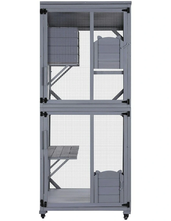 Cat House Wooden 180cm Rabbit Hutch Pet Condo Small Dog Enclosure Cage in Grey image 2