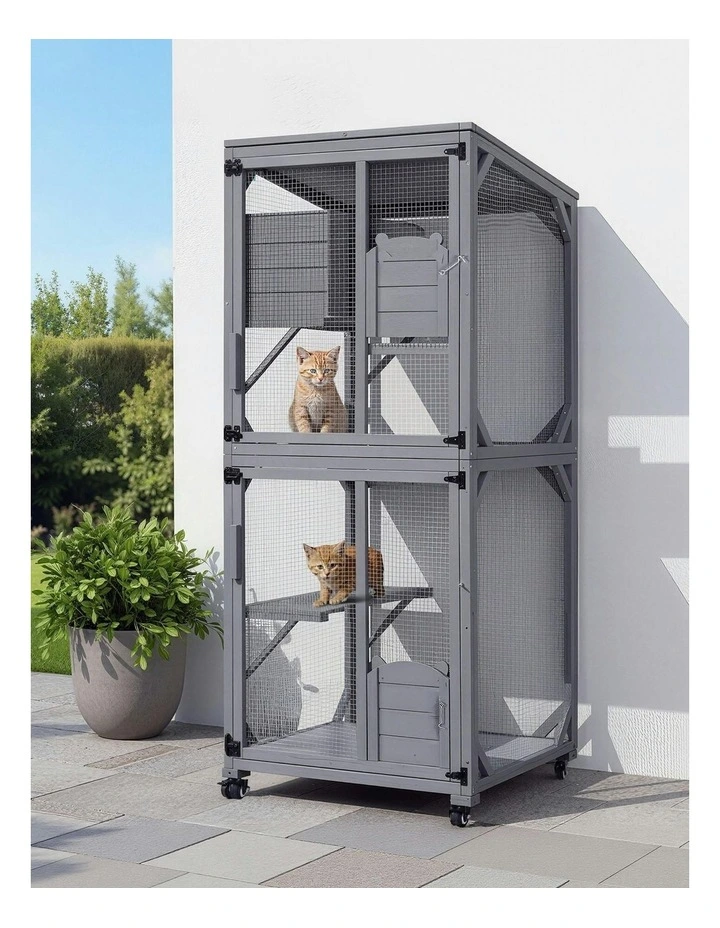 Cat House Wooden 180cm Rabbit Hutch Pet Condo Small Dog Enclosure Cage in Grey image 3