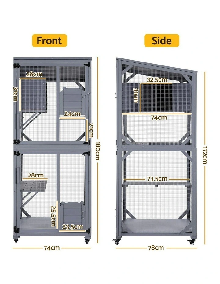 Cat House Wooden 180cm Rabbit Hutch Pet Condo Small Dog Enclosure Cage in Grey image 4