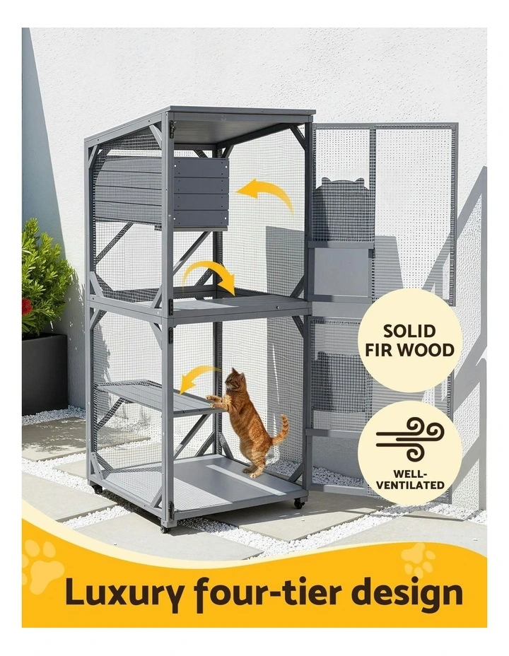 Cat House Wooden 180cm Rabbit Hutch Pet Condo Small Dog Enclosure Cage in Grey image 5