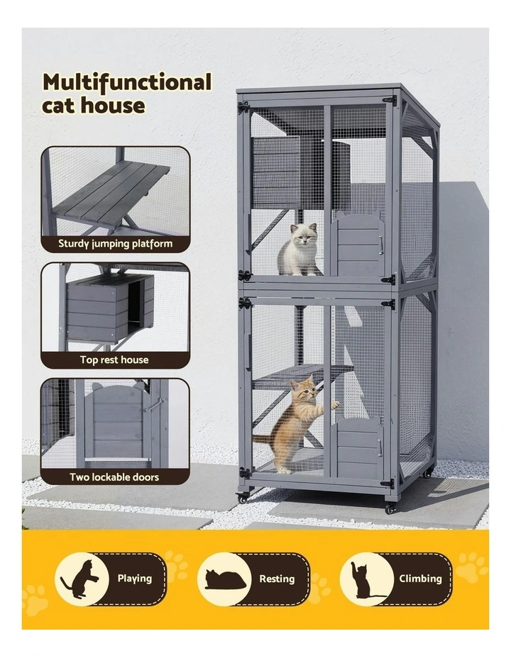 Cat House Wooden 180cm Rabbit Hutch Pet Condo Small Dog Enclosure Cage in Grey image 6