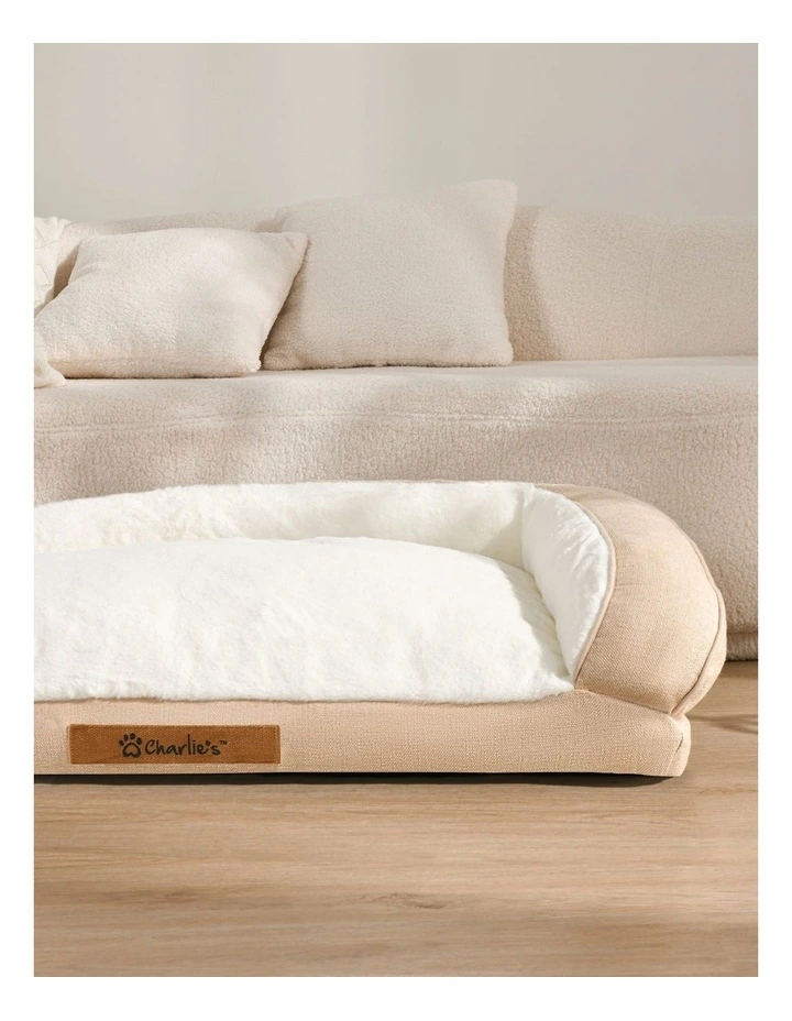 Camden Cotton Jute Plush Sofa Dog Bed in Natural image 4