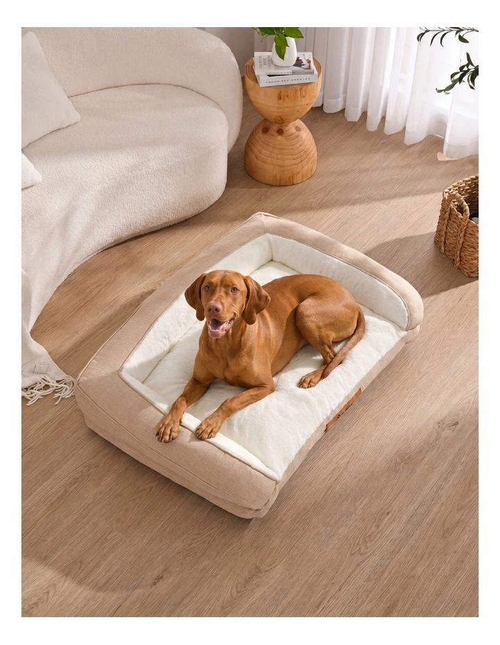 Camden Cotton Jute Plush Sofa Dog Bed in Natural image 7