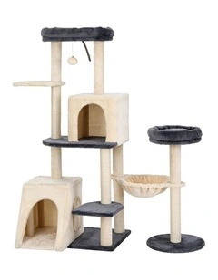 i.Pet Cat Tree Tower 133cm Rotatable L-Shape Scratching Post Scratcher House Grey & Beige