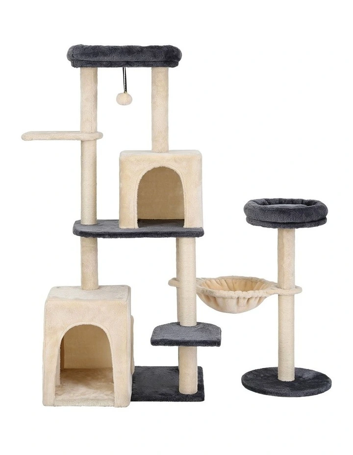 i.Pet Cat Tree Tower 133cm Rotatable L-Shape Scratching Post Scratcher House Grey & Beige image 2