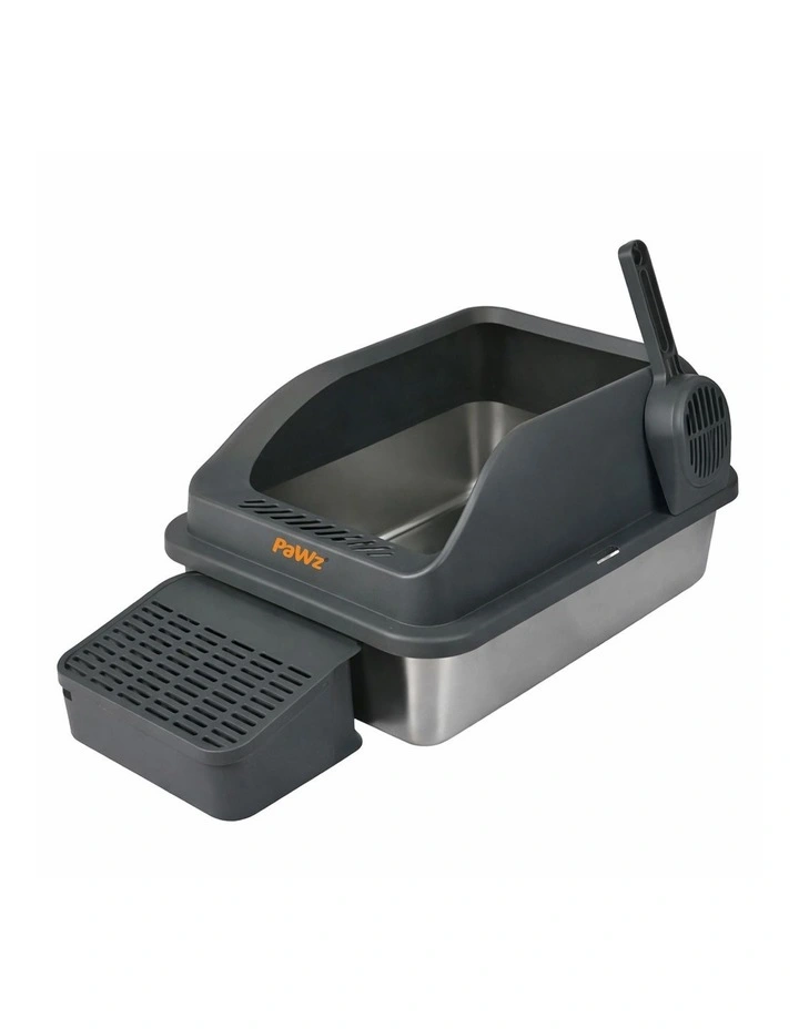Pawz Stainless Steel Cat Litter Box Large High-Sided Easy Clean Grey image 1