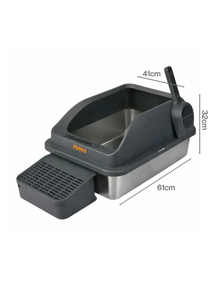 Pawz Stainless Steel Cat Litter Box Large High-Sided Easy Clean Grey image 3