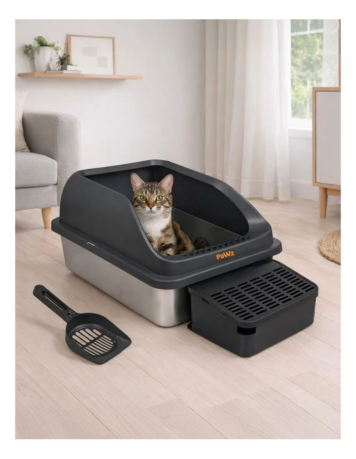 Pawz Stainless Steel Cat Litter Box Large High-Sided Easy Clean Grey image 7