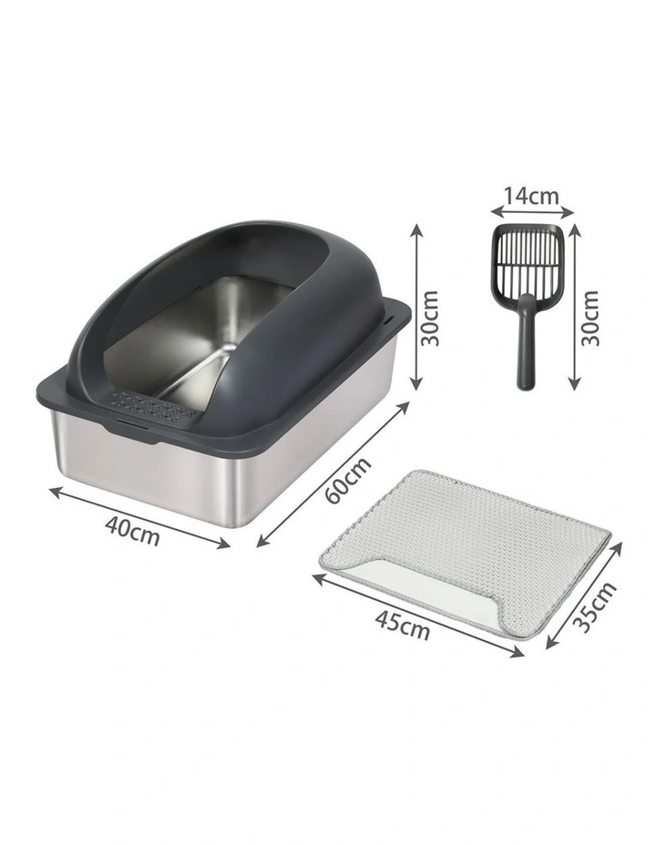 Pawz Stainless Steel Cat Litter Box Large Semi-Enclosed Easy Clean image 3