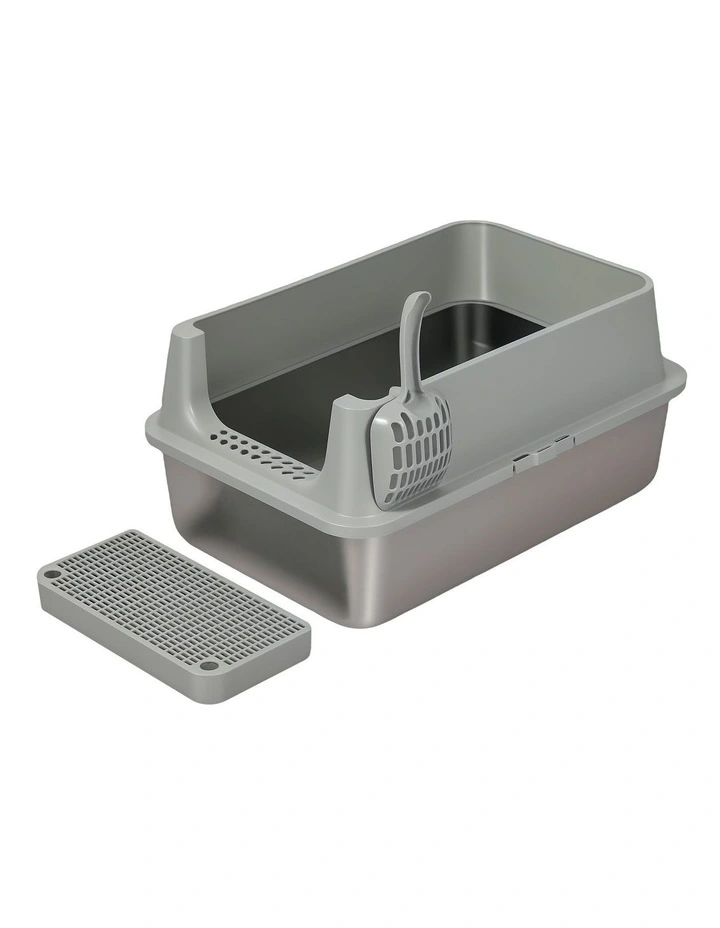Pawz Stainless Steel Cat Litter Box Large Semi-Enclosed Easy Clean image 1