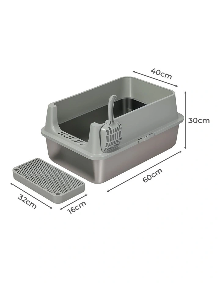 Pawz Stainless Steel Cat Litter Box Large Semi-Enclosed Easy Clean image 3