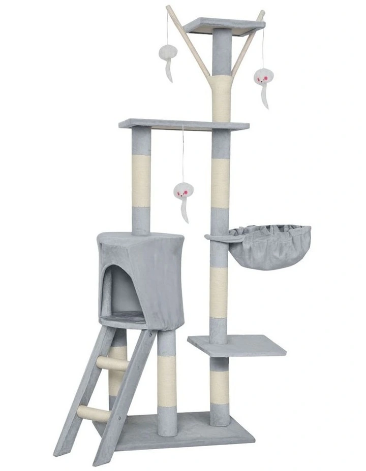 Pawz Cat Tree Tower Scratching Post Climbing House Bed Grey 143cm image 2
