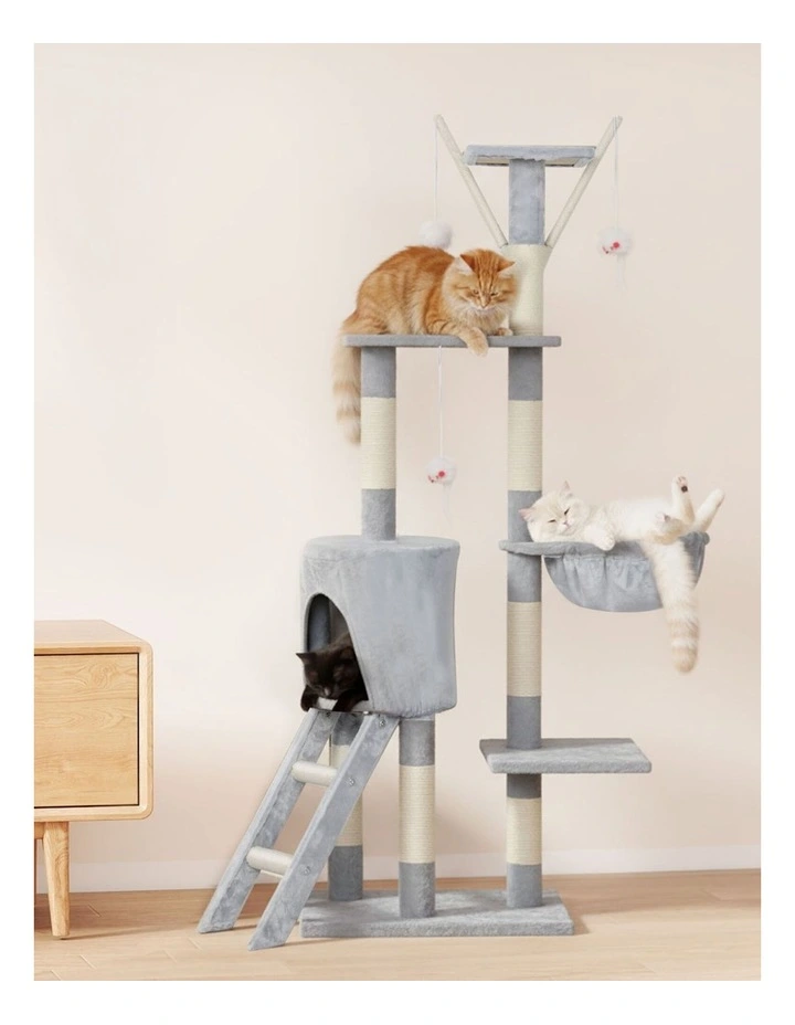 Pawz Cat Tree Tower Scratching Post Climbing House Bed Grey 143cm image 7