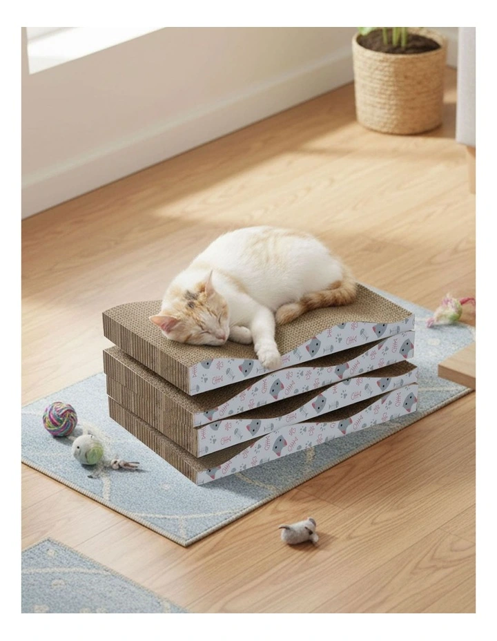 Pawz 4-Pack Cat Scratcher Board Double-Sided Stackable Cardboard image 7