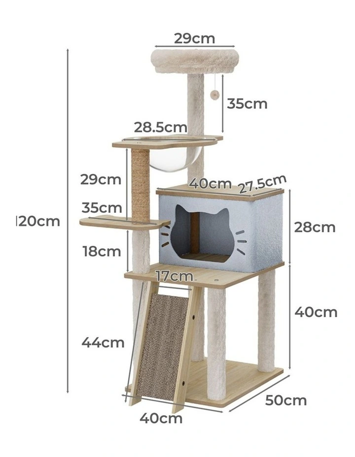 Pawz Cat Tree Tower Wood Scratching Post Condo 120cm image 3