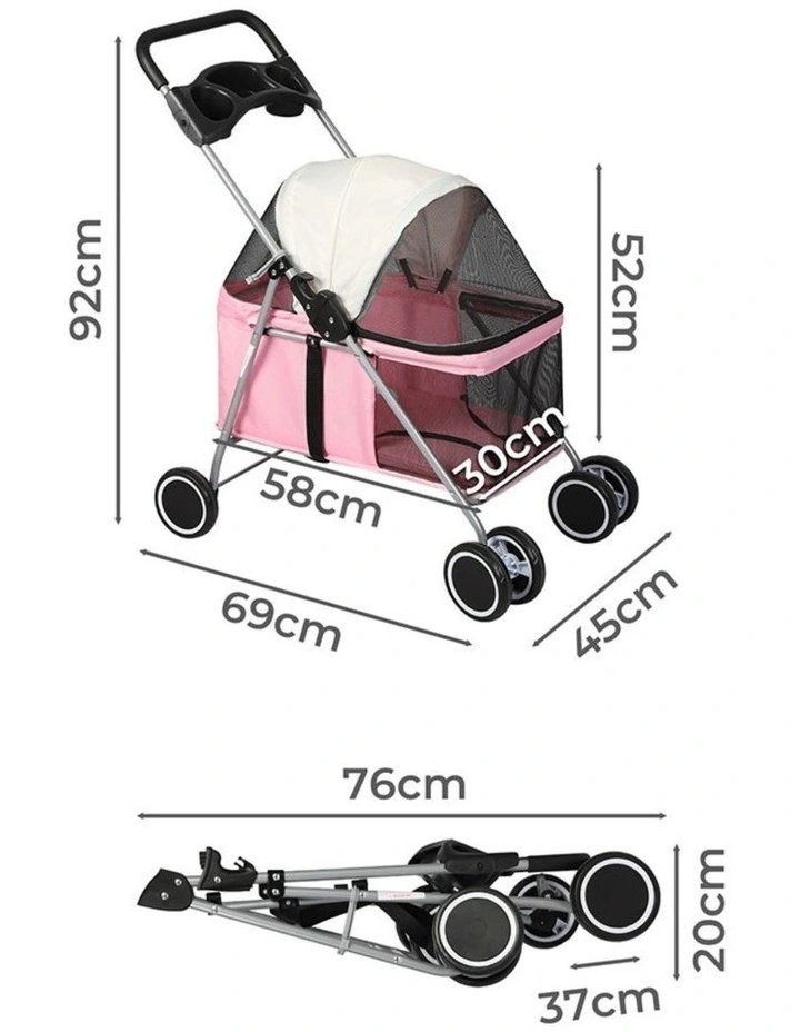 Pawz Pet Stroller Dog Cat Large Foldable Travel Pram 4-Wheel image 3