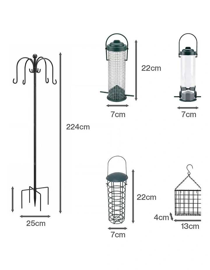 Toque Bird Feeder Station Hanging Stand Feeder 8 Hooks 4 Feeders Outdoor 224cm image 3