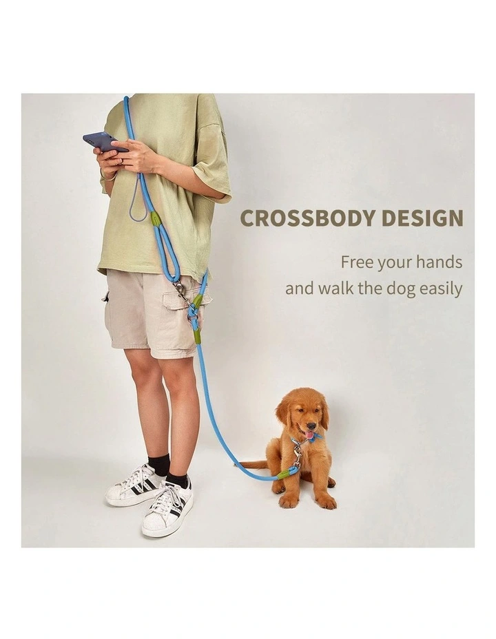 SOGA 2X 220cm Hands Free Double Ended Dog Leash Pet Training Blue image 2