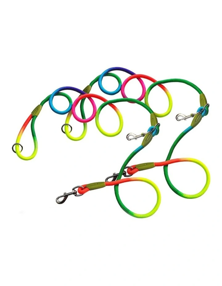 SOGA 2X 220cm Hands Free Double Ended Dog Leash Pet Training Rainbow image 1