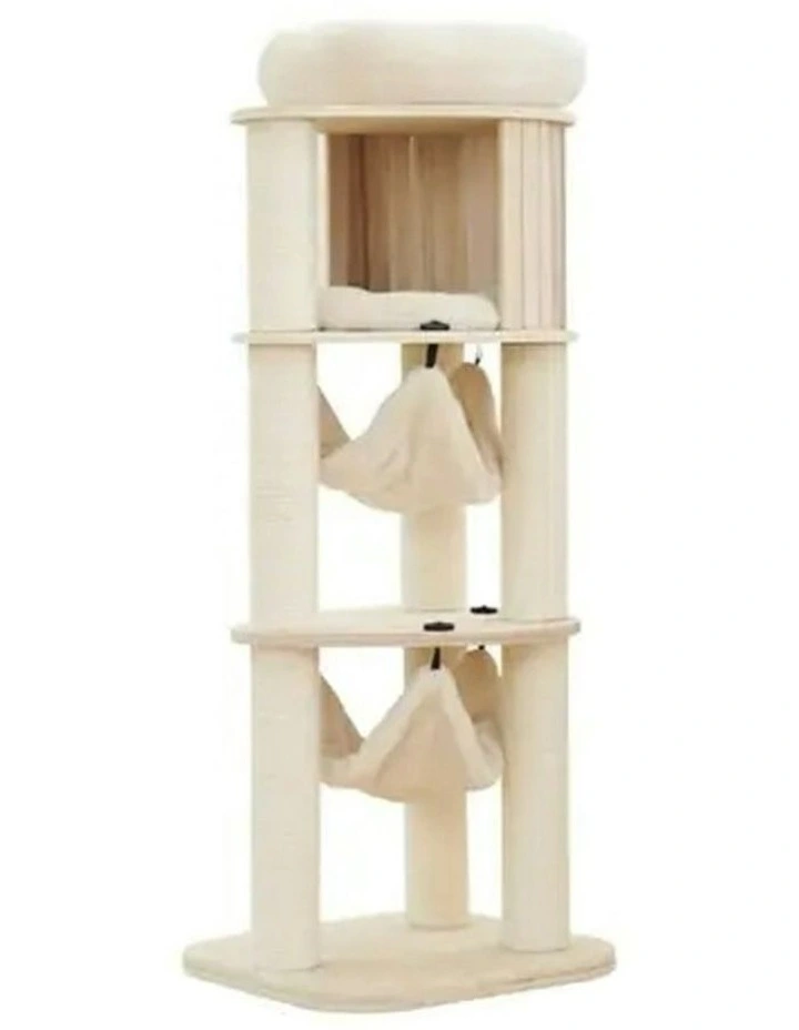 Petsbelle Halfair Solid Wood Sleeping/Scratcher Pet Hideaway Cat Tree Natural image 1