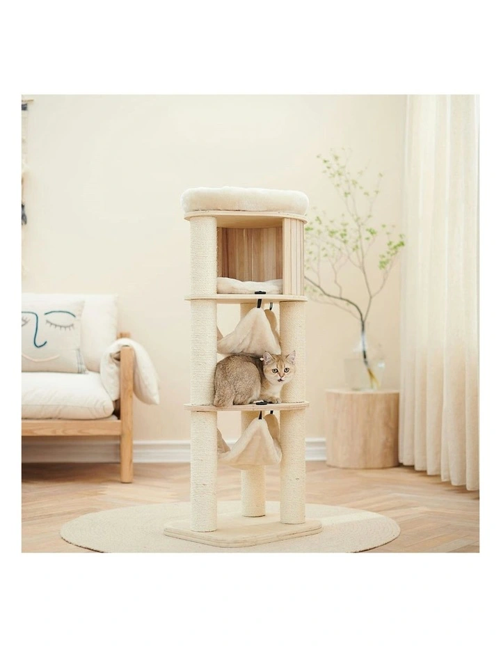 Petsbelle Halfair Solid Wood Sleeping/Scratcher Pet Hideaway Cat Tree Natural image 2