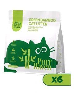 PurrHaven Bamboo Clumping Cat Litter 15kg 6 Pack Dust-Free Flushable Odour Neutraliser