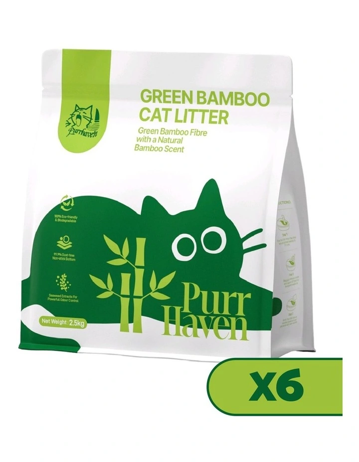 PurrHaven Bamboo Clumping Cat Litter 15kg 6 Pack Dust-Free Flushable Odour Neutraliser image 1