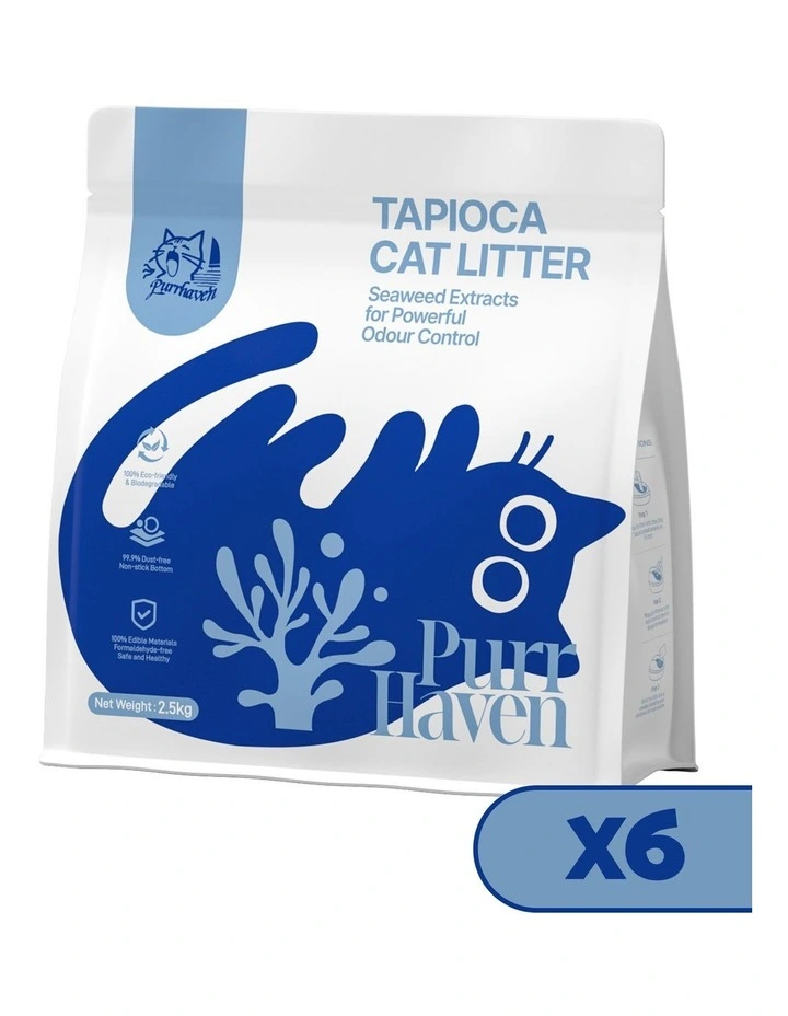 PurrHaven Tapioca Clumping Cat Litter 15kg 6 Pack Dust-Free Flushable Odour Neutraliser image 1