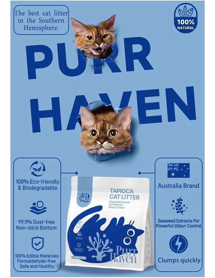 PurrHaven Tapioca Clumping Cat Litter 15kg 6 Pack Dust-Free Flushable Odour Neutraliser image 4