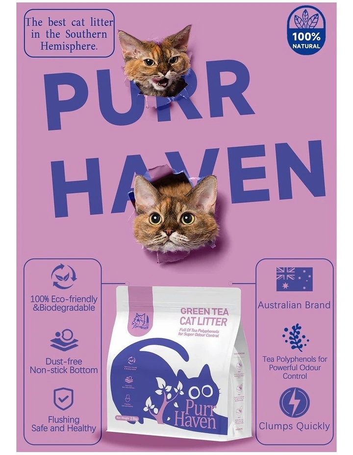 PurrHaven Green Tea Clumping Cat Litter 30kg 12 Pack Dust-Free Flushable Odour Neutraliser image 3
