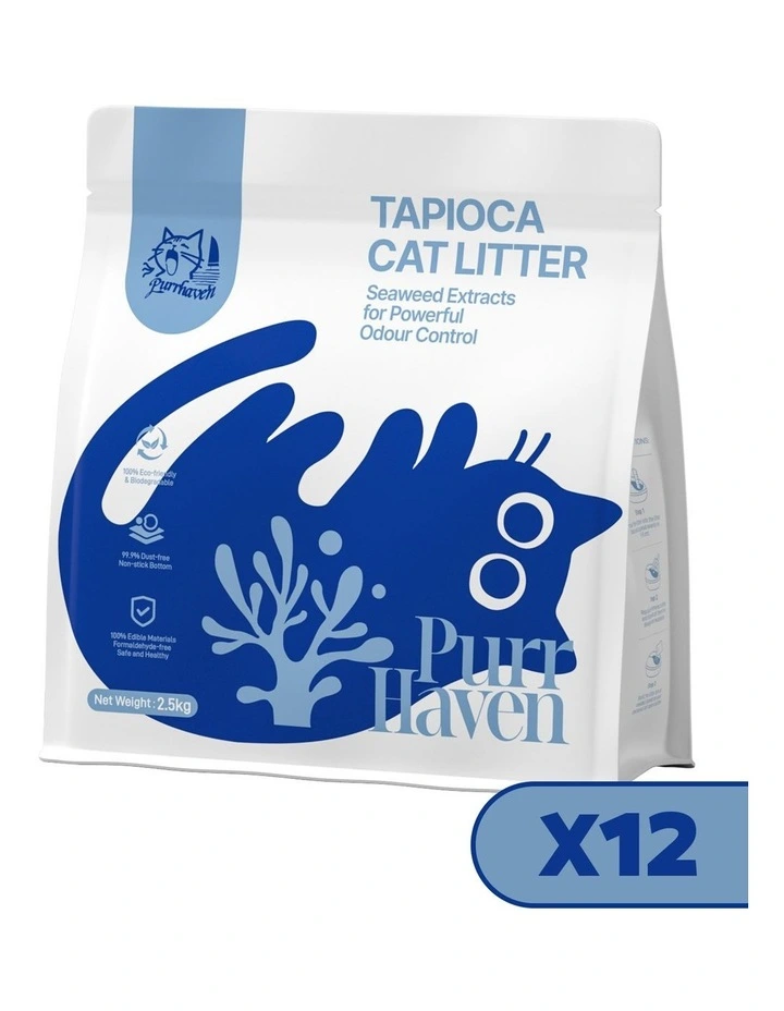 PurrHaven Tapioca Clumping Cat Litter 30kg 12 Pack Dust-Free Plant-Based Odour Neutraliser image 1
