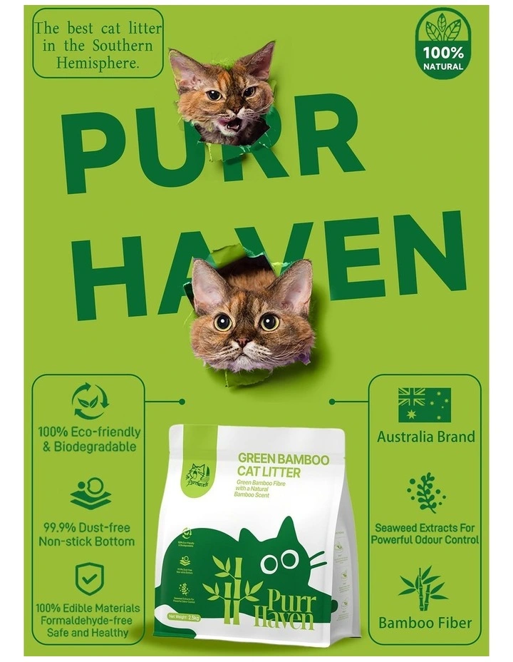 PurrHaven Bamboo Clumping Cat Litter 30kg 12 Pack Dust-Free Flushable Odour Neutraliser image 4