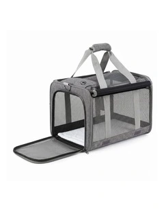 i.Pet Pet Carrier Bag Foldable Dog Cat Durable Crate Travel Cage Portable Car Kennel  Grey