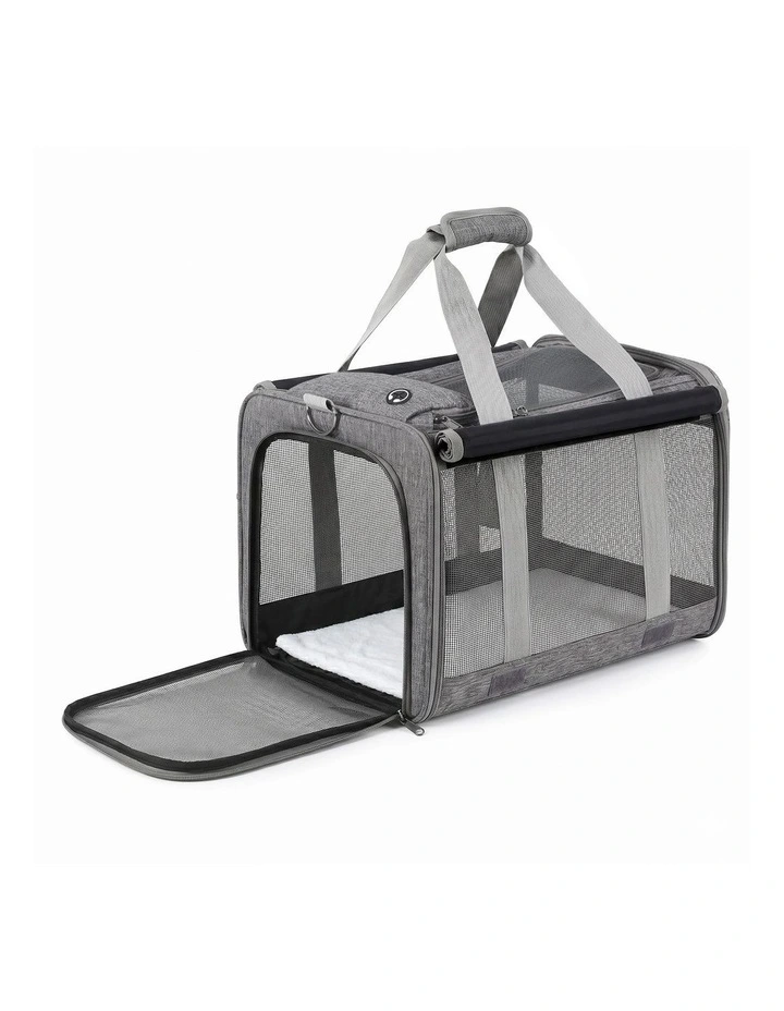 i.Pet Pet Carrier Bag Foldable Dog Cat Durable Crate Travel Cage Portable Car Kennel Grey image 1