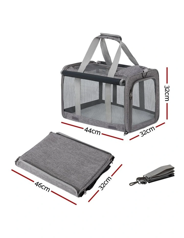 i.Pet Pet Carrier Bag Foldable Dog Cat Durable Crate Travel Cage Portable Car Kennel Grey image 2