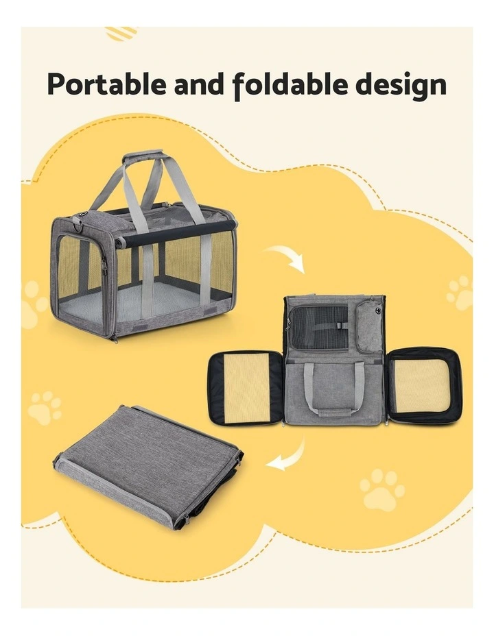 i.Pet Pet Carrier Bag Foldable Dog Cat Durable Crate Travel Cage Portable Car Kennel Grey image 4