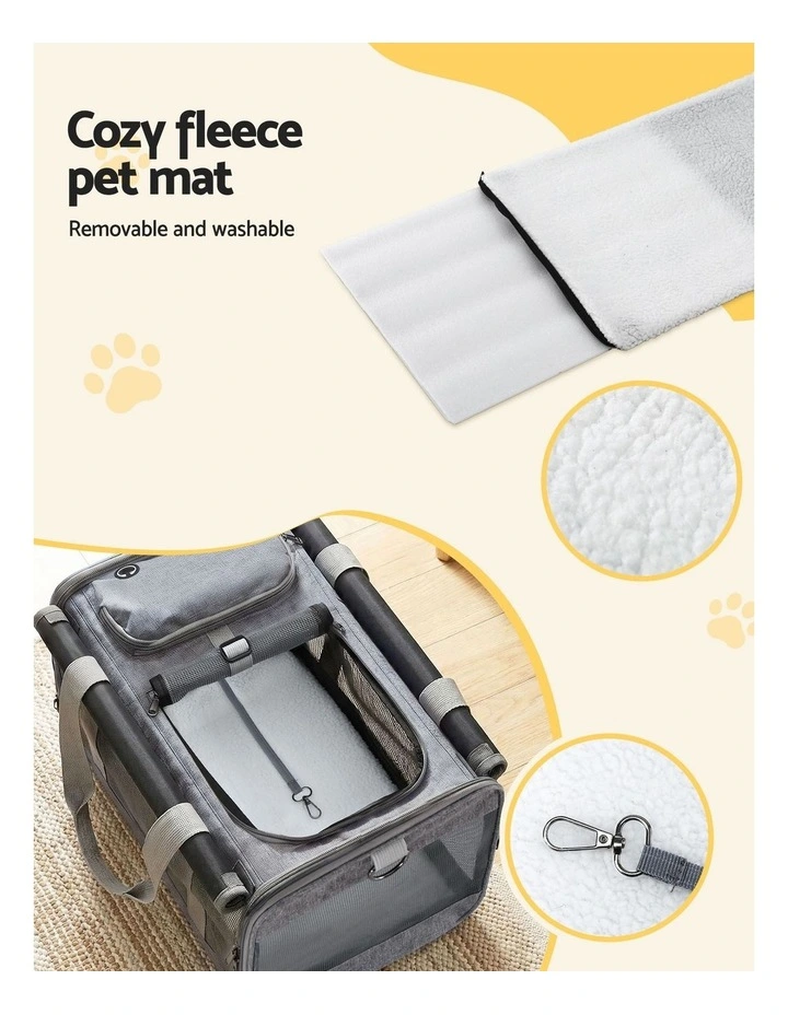 i.Pet Pet Carrier Bag Foldable Dog Cat Durable Crate Travel Cage Portable Car Kennel Grey image 5