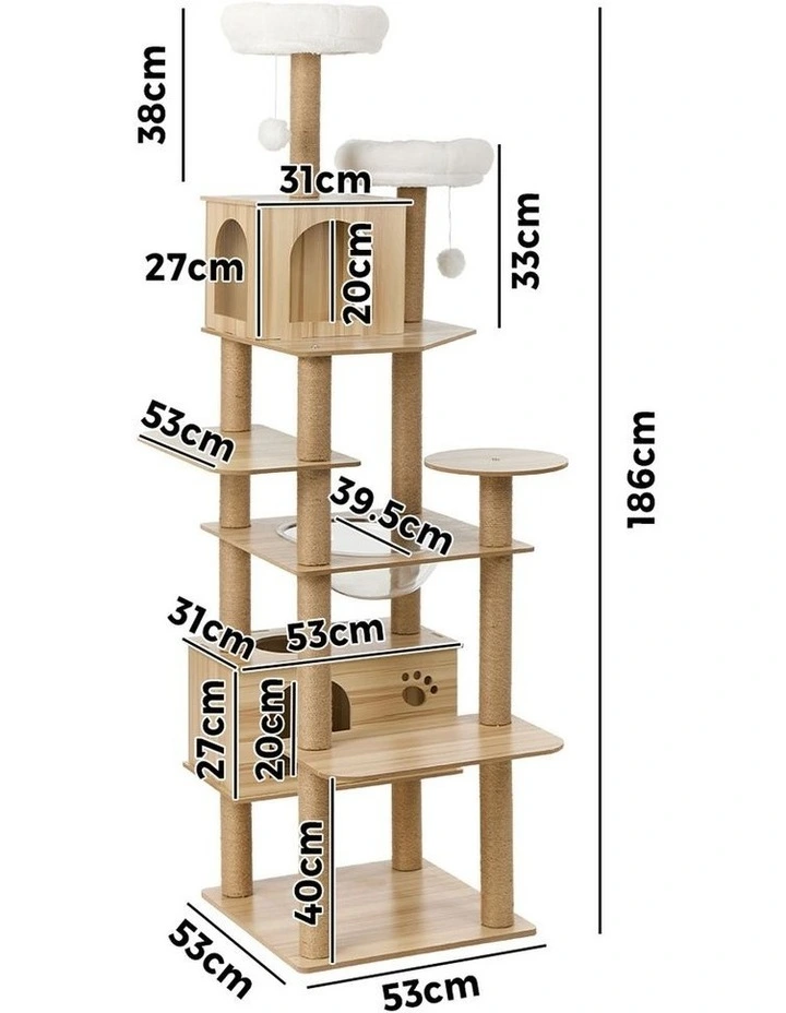 Alopet Cat Tree Tower Scratching Post Scratcher Cats Condo House Bed Wood 186cm image 3