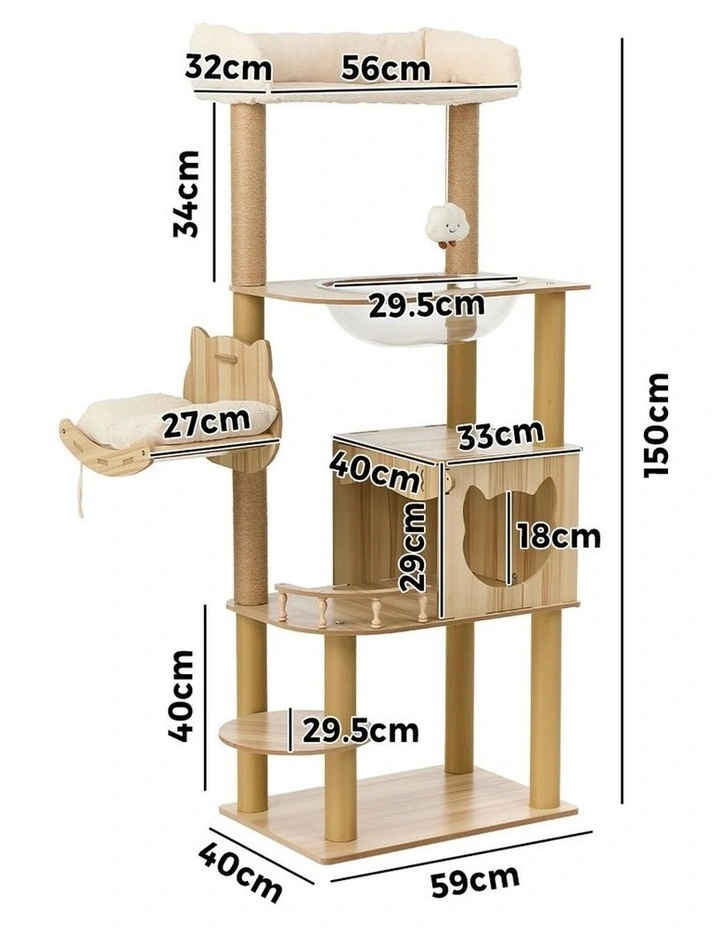 Alopet Cat Tree Tower Scratching Post Scratcher Cats Condo House Bed Wood 150cm image 3
