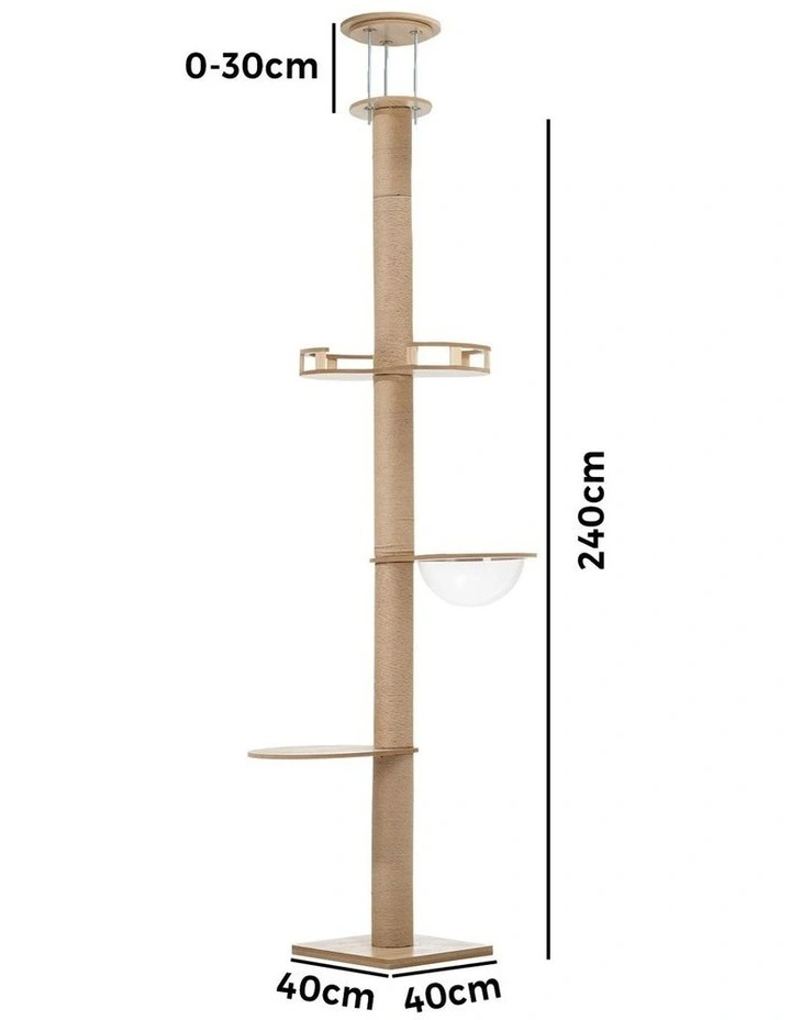 Alopet Cat Tree Wood Tower Scratching 270cm Post Scratcher Floor to Ceiling image 3