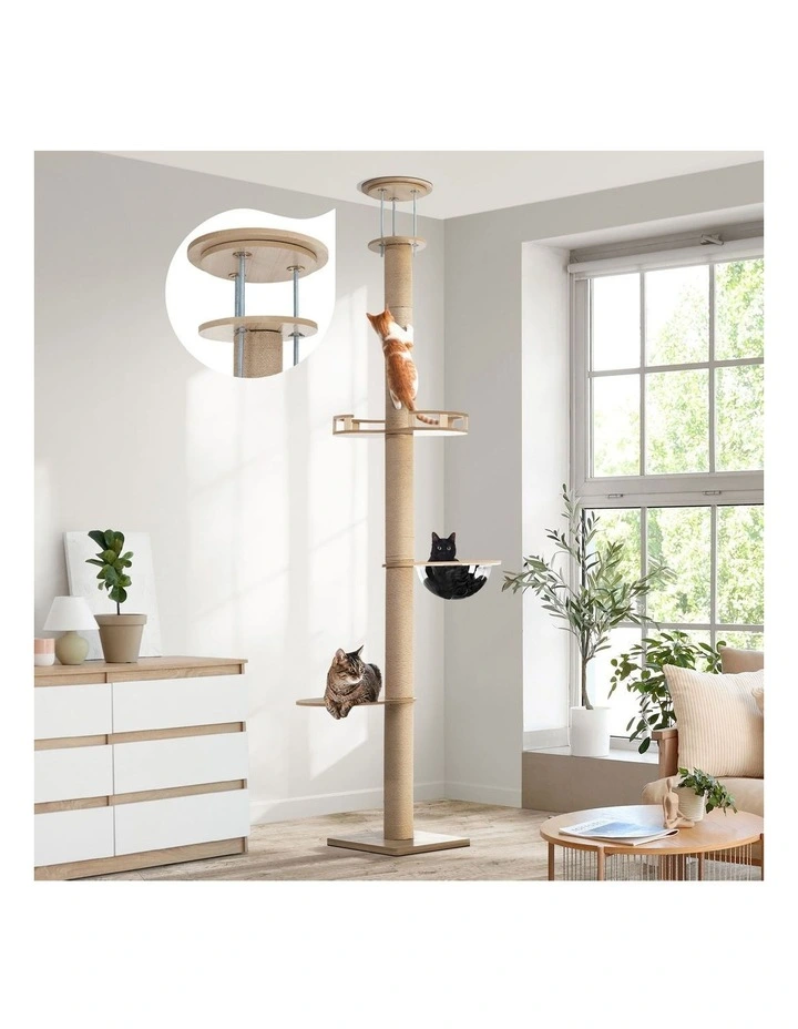 Alopet Cat Tree Wood Tower Scratching 270cm Post Scratcher Floor to Ceiling image 4